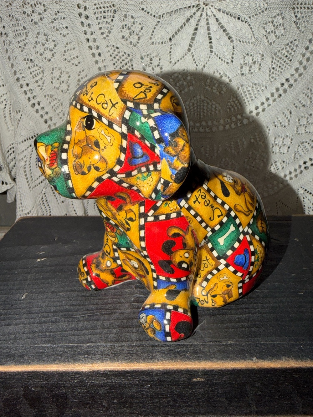 Multicolor Patchwork Ceramic Dog Figurine